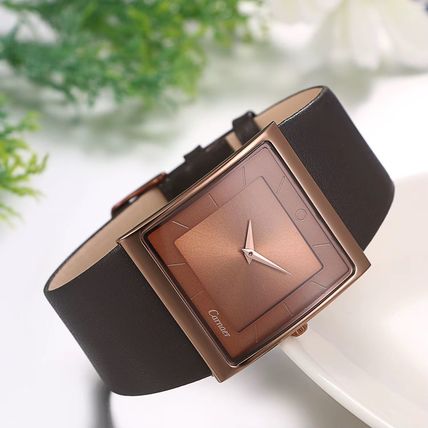 Gents Luxury Large Bronze Square Face Wide Brown Genuine Leather Strap Watch