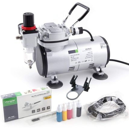Timbertech Airbrush Kit with Compressor AS18-2K Basic Start Kit with Air Hose, C