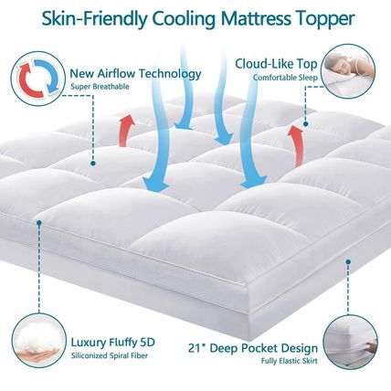 CHOKIT Queen Mattress Topper, Extra Thick Pillow Top Mattress Pad for Back Pain