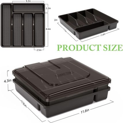 2 Layer Large Silverware Tray with Lid,Stackable Utensil Organizer for Counterto