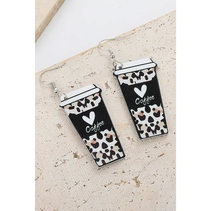 Black Leopard Coffee Print Beverage Cup Shape Earrings