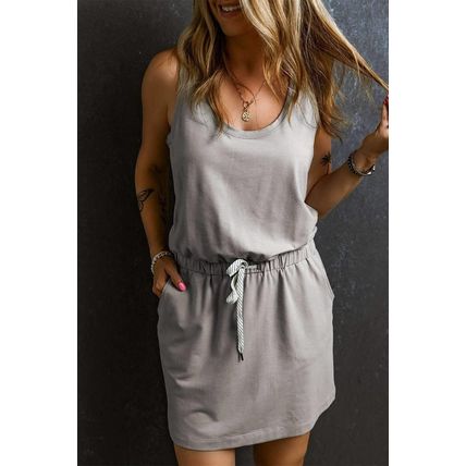 Gray Sleeveless Drawstring Waist Mini Dress