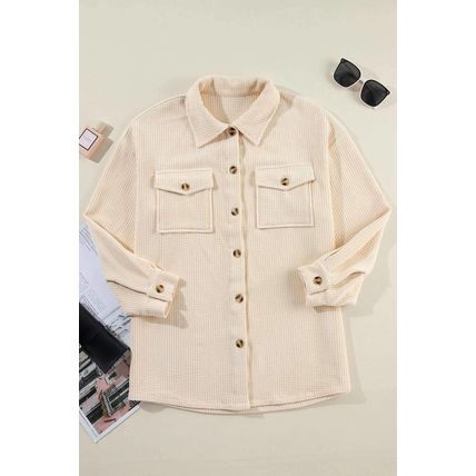 Oatmeal Corduroy Flap Pocket Button Up Shacket
