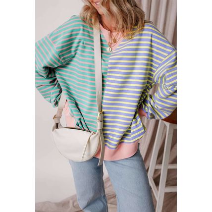 Casual Stripe Colorblock Drop Shoulder Oversize Sweatshirt