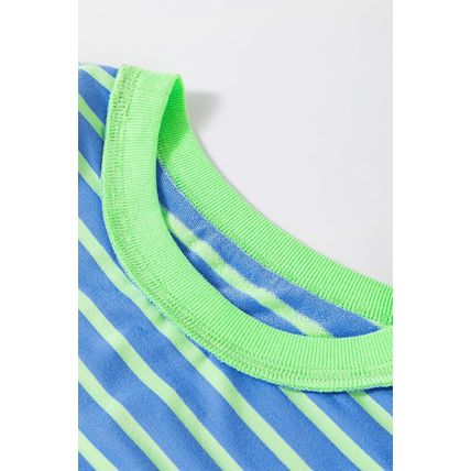 Sky Blue Stripe Contrast Trim High Low Pullover Tunic Sweatshirt