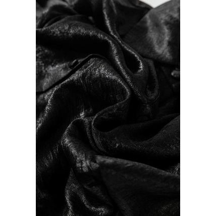 Black Metallic Sheen Puff Sleeve Button Up Mini Shirt Dress