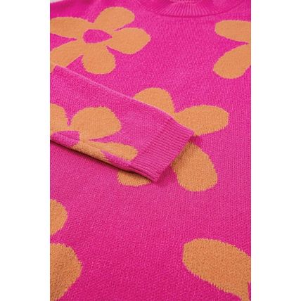 Rose Big Flower Pattern Mock Neck Long Sleeve Sweater