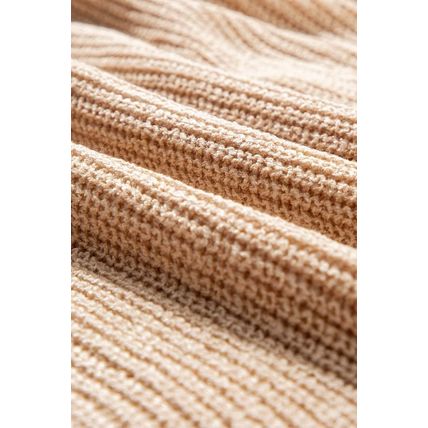 Light French Beige Contrast Striped 3/4 Sleeve Crew Neck Sweater