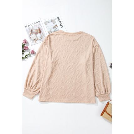 Parchment Plus Size Textured Drop Shoulder Crew Neck Sweatshirt