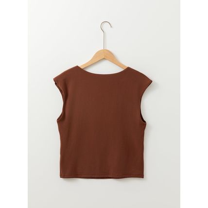 Coffee Solid Color U Neck Slim Fit Tank Top