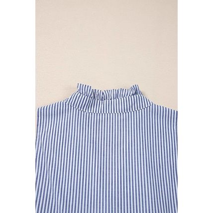 Blue Stripe Sleeveless Notched V Neck Contrast Ric Rac Mini Dress