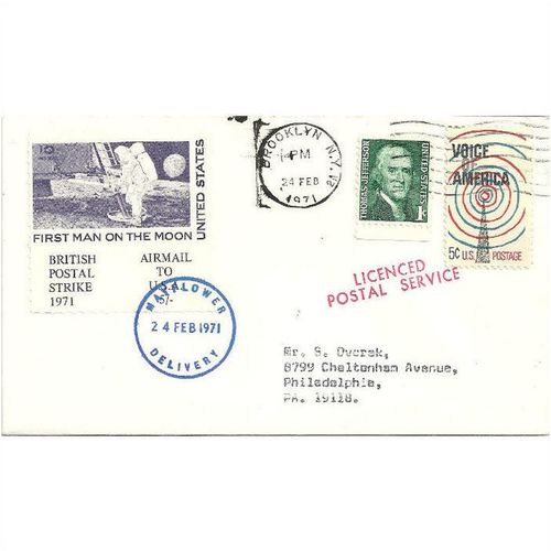 1971 Postal Strike 10c AIRMAIL to USA MAYFLOWER Cover