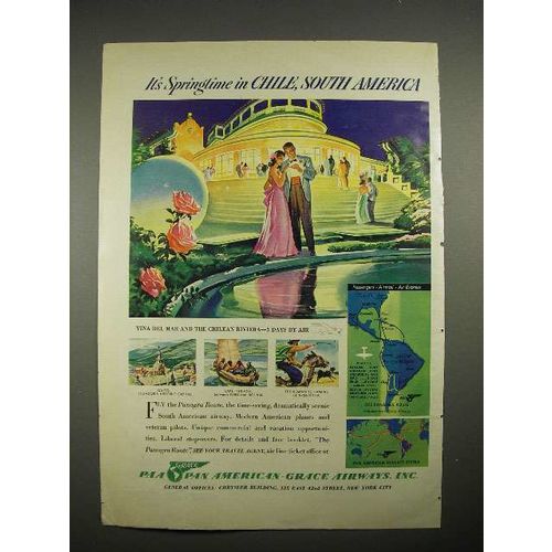 1940 Pan American Grace Airways Ad - Chile, S. America
