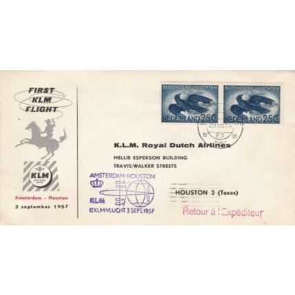 Netherlands 1957 KLM First Flight Amsterdam-Houston Cover Gravenhage Cancel VGC