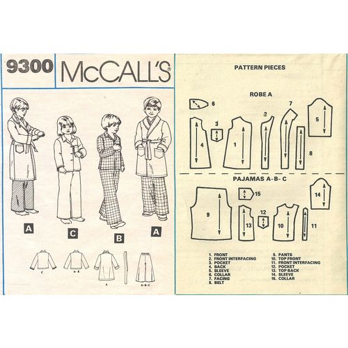 McCalls 9300 Sewing Pattern Children's Robe Belt Pajamas Top & Pants Size 2 Used