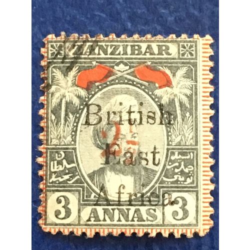 British East Africa QV 1897 2½ on 3a Grey & Red Used SG90 stamp type 13 zanzibar