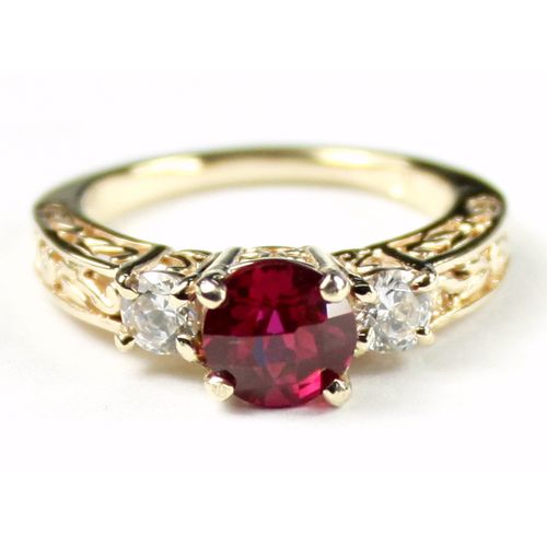 Created Ruby w/ 2 Accents, 10KY Gold Ring, R254