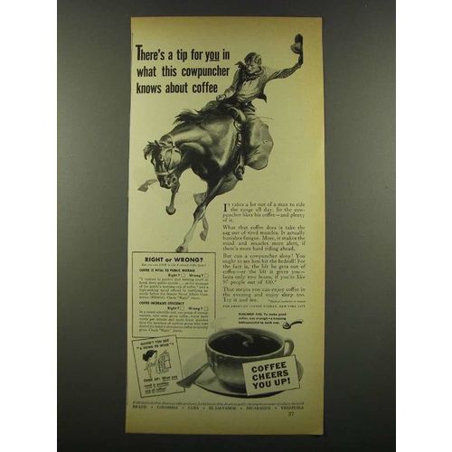 1940 Pan American Coffee Bureau Ad - This Cowpuncher