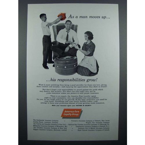 1960 America Fore Insurance Ad - As a Man Moves Up
