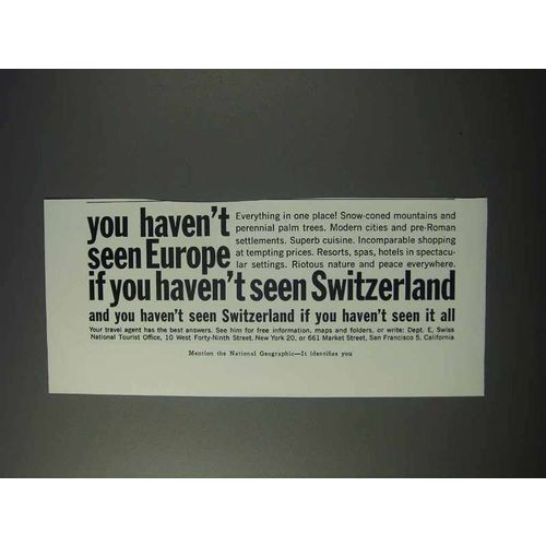 1959 Switzerland Tourism Ad - You Haven't Seen Europe