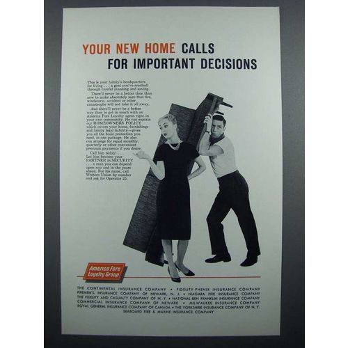 1960 America Fore Insurance Ad - Important Decisions