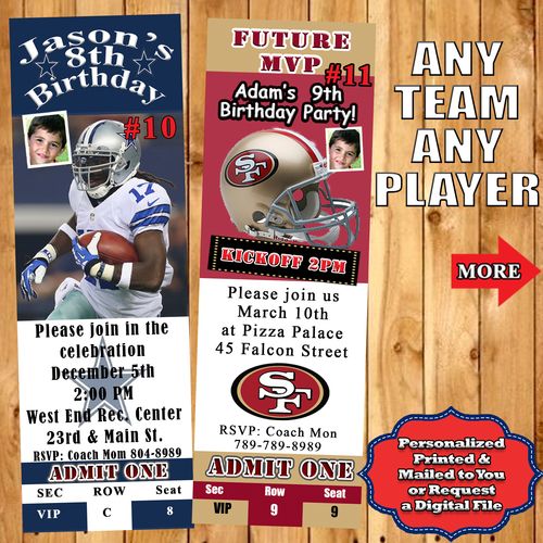 Football NFL Birthday Invitations 10 ea with Env Personalized Custom Made