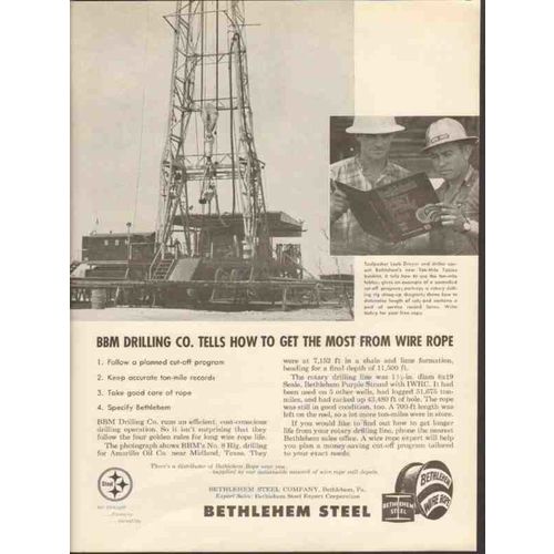 BETHLEHEM STEEL COMPANY 1962 BBM Drilling Co Louis Dreyer vintage ad