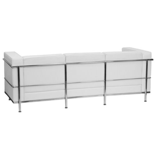 Stainless Exo-Frame Leather-Soft French Swiss 3-Seat Sofa Black White Brown Gray