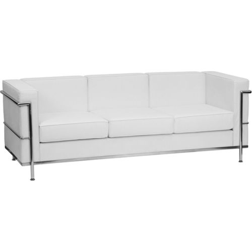 Stainless Exo-Frame Leather-Soft French Swiss 3-Seat Sofa Black White Brown Gray
