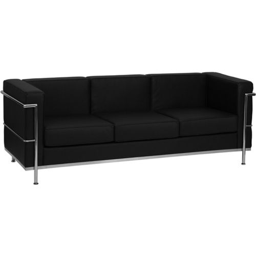 Stainless Exo-Frame Leather-Soft French Swiss 3-Seat Sofa Black White Brown Gray
