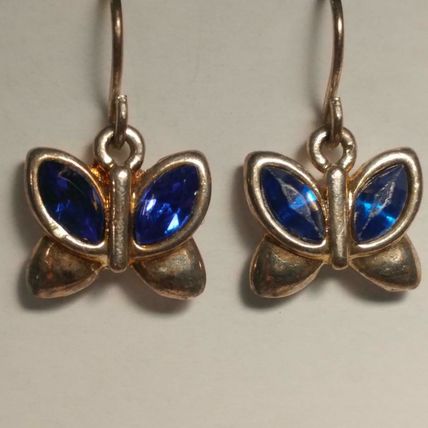 Butterfly Earrings Blue Crystal Silver Dangle Butterfly Pierced Earrings 5/8"