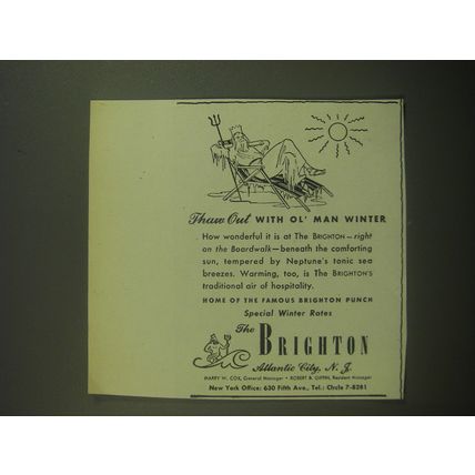 1946 The Brighton Hotel Atlantic City Ad - Thaw out with Ol' Man Winter