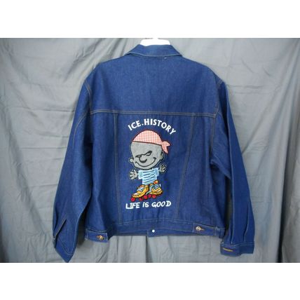 Iceberg Jeans Jacket 16 / US Large Ice History Skater Life is Good Embroidery