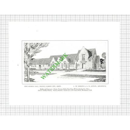 Free Church Hall Welwyn Garden City L De Soissons AW Kenyon - 1929 Book Prints