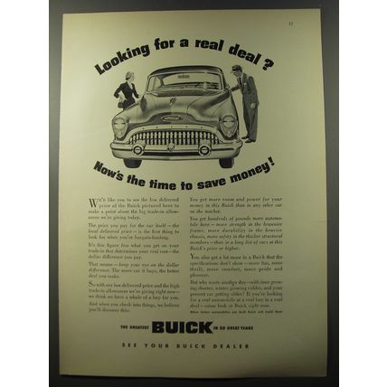 1953 Buick Cars Ad - Looking for a real deal? Now's the time to save money