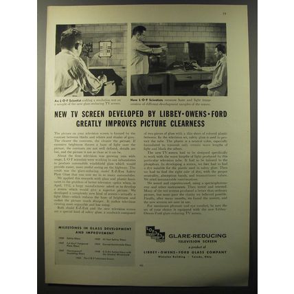 1953 Libbey Owens Ford Glass Ad - New TV Screen developed by Libbey-Owens-Ford