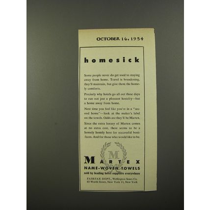 1954 Martex Towels Advertisement - Homesick