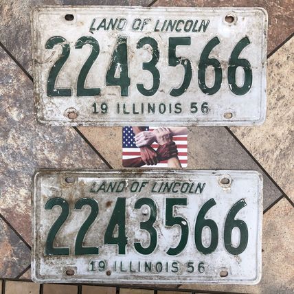 Illinois 1956 Vintage License Plate Pair Rustic Antique Vintage Patina 2243566