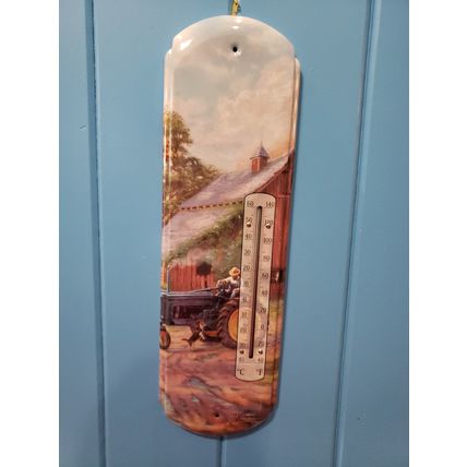 "Thomas Kinkade Summer Farm" - Retro Large Metal Thermometer - Indoor/Outdoor