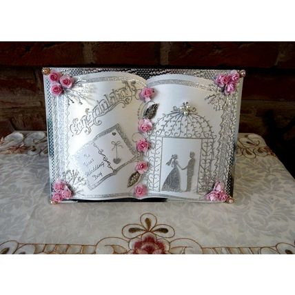 STUNNING HAND MADE BOOK DESIGN WEDDING CARD IN DECORATED KEEPSAKE GIFT BOX A4/C4