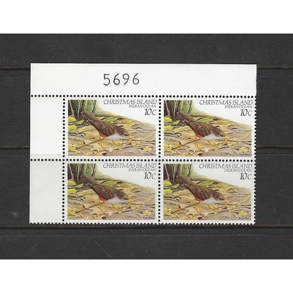 CHRISTMAS ISLAND 1982 BIRDS 10c ISLAND THRUSH CORNER BLOCK 4 MINT NEVER HINGED