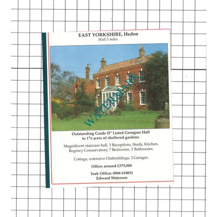 Hedon Yorkshire House Sale Advert - 1991 Clipping