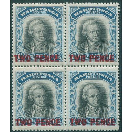 Cook Islands 1931 2d on 1½d black & blue SG93 MNH block x4