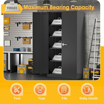 Greenvelly 72" H Metal Garage Storage Cabinet with 2 Doors and 4 Adjustable Shel