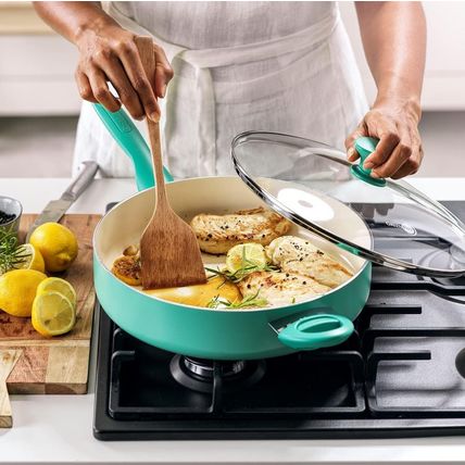 Greenpan Rio Healthy Ceramic Nonstick 5QT Saute Pan Jumbo Cooker with Helper Han