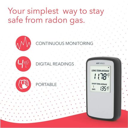 Airthings Corentium Home Radon Detector 223 Portable, Lightweight, Easy-To-Use,