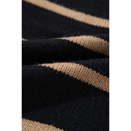 Black Stripe Buttoned V Neck Drop Shoulder Loose Cardigan