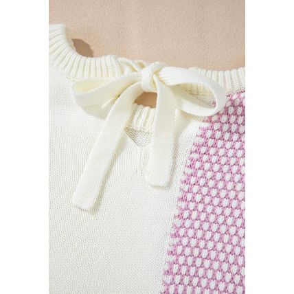 Bonbon Neutral Colorblock Tie Back Sweater