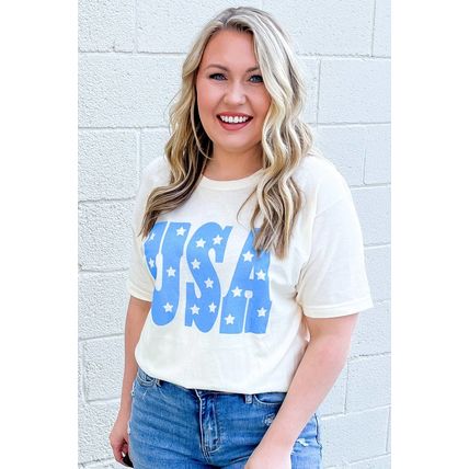 Sky Blue USA Graphic Crewneck Plus Size Patriotic Tee