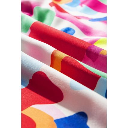 Colorful Brush Stroke Printed Plus Size Button Split Neck Blouse
